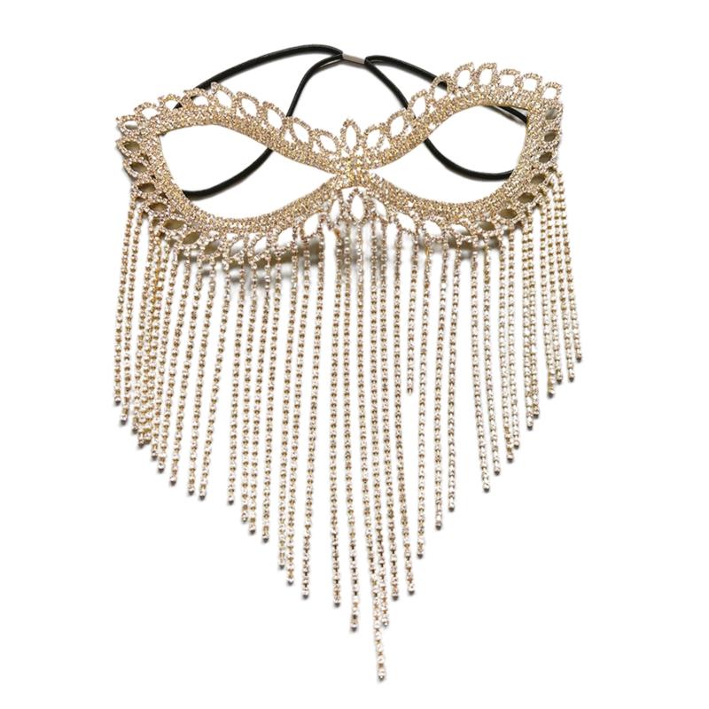 Tassel Veil Mask for Rhinestone Mask Chain Masquerade Face Mask for Creative Crystal Cats Eye Fringe Mask with Elasti