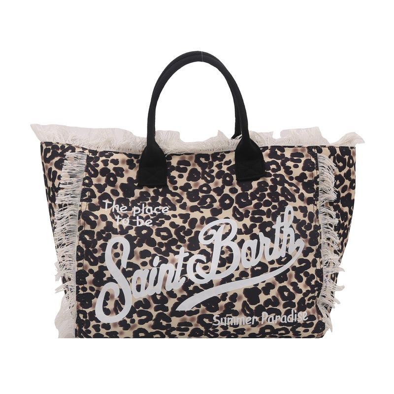 New Women's Large-capacity Leisure Travel Leopard Print Canvas Bag New Handmade Tassel Handbag One-shoulder Tote Bag