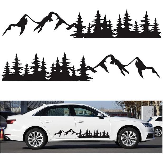 2PCS Vinyl Car Stickers Mountain Tree Forest Decor Decal Car Body Stickers and Decals Vinyl Graphic for Car SUV RV Camper Trailer