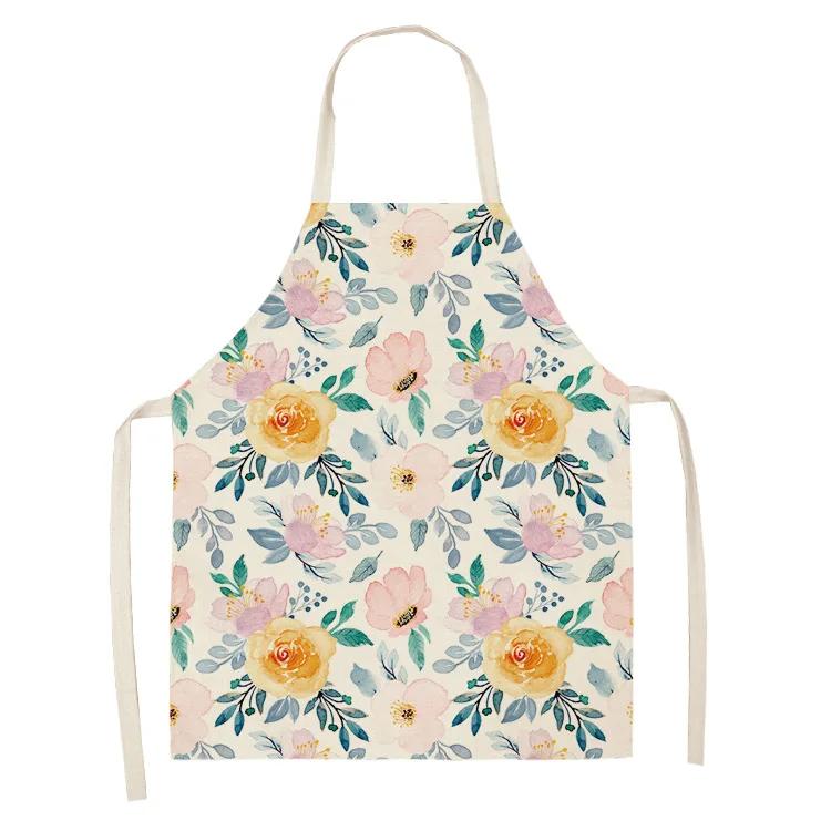 Printed color apron Home Cooking Baking Kitchen anti-stain and anti-oil  linen adult bib household cleaning tools