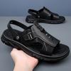 Summer Men's High-quality Top Layer Cowhide Casual Beach Sandals Classic Men's Breathable and Anti Slip Latex Padded Beach Shoes