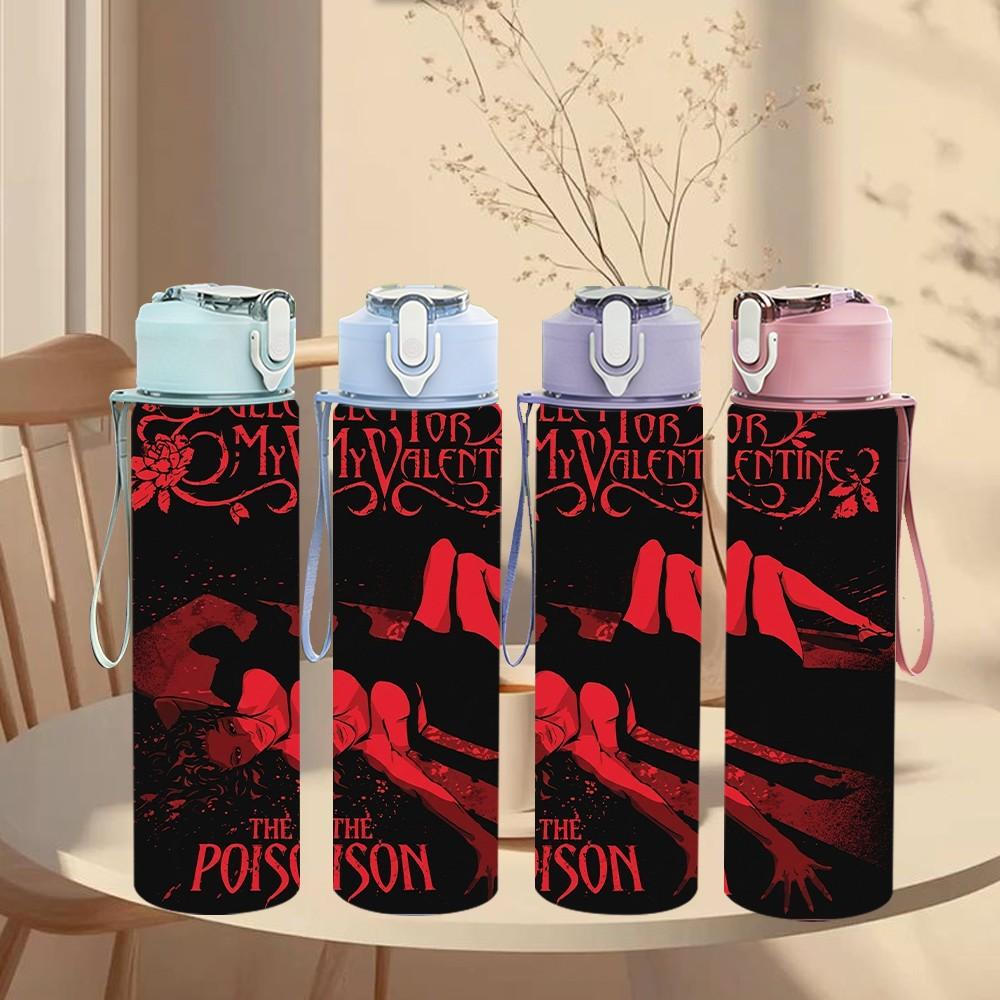 1PC Poison Red Band 750ml sports water bottle leakproof straw lid outdoor office home