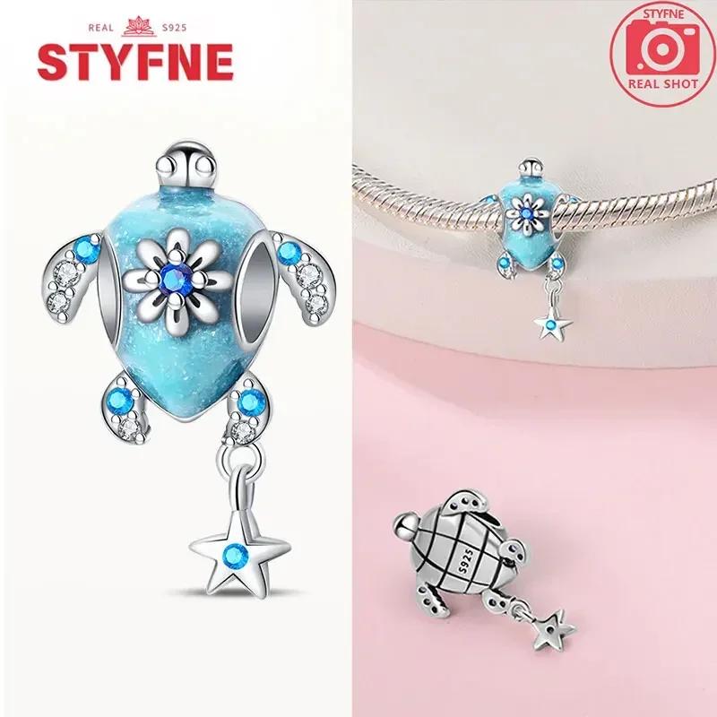 Women Bracelet Diy Fine Jewelry Gifts Original Charms Beads Copper Ocean Series Blue Turtle Starfish Shell Pendants