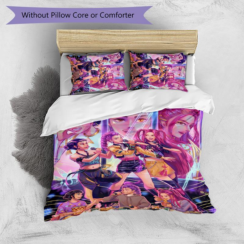 Kpop Demon Hunters Pattern Printed 3PCS Bedding Set, Soft Skin-Friendly Washable Duvet Cover & Pillowcases Set