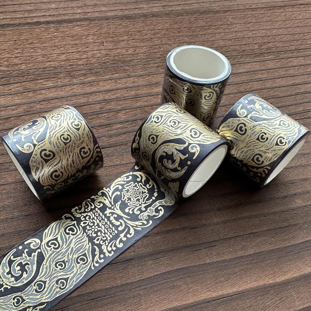 YUBX Masking Tape Vintage Washi Paper Tape with Gold Foil and Retro Pattern Perfect for DIY Gift and 6-Piece Set - Crafts, Journals, Planners,
