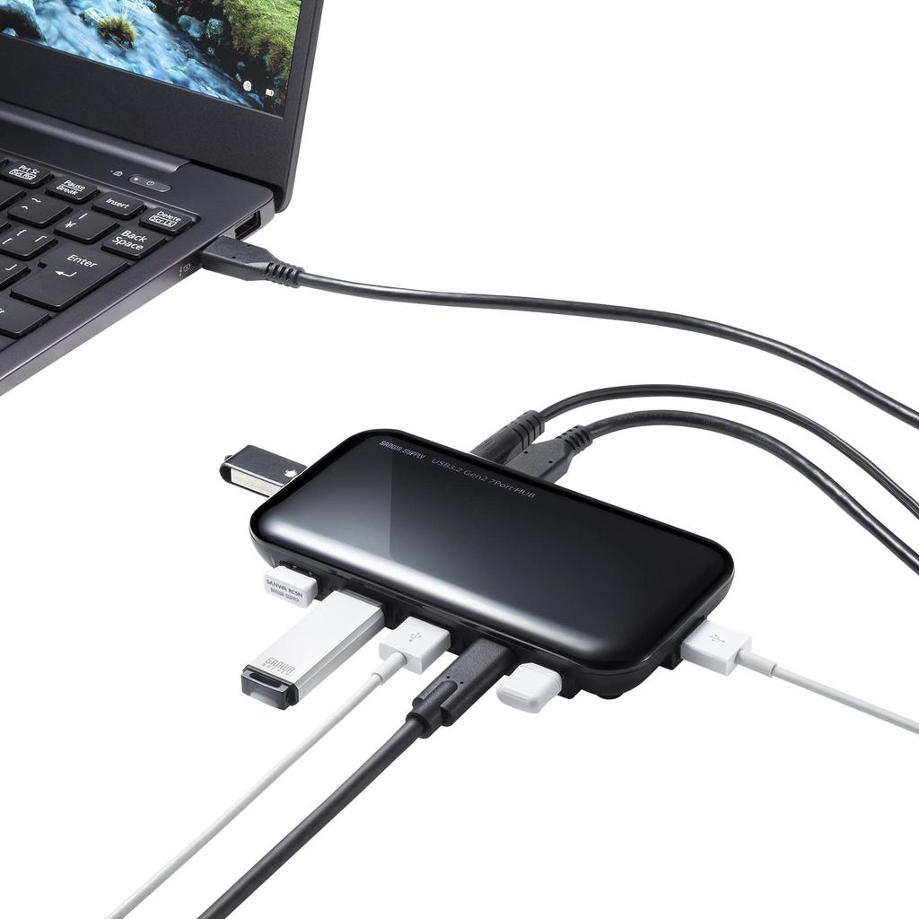 Sanwa Supply Compatible Hub Black USB3.2Gen2 Type-C 7-Port USB-3TCH38BK