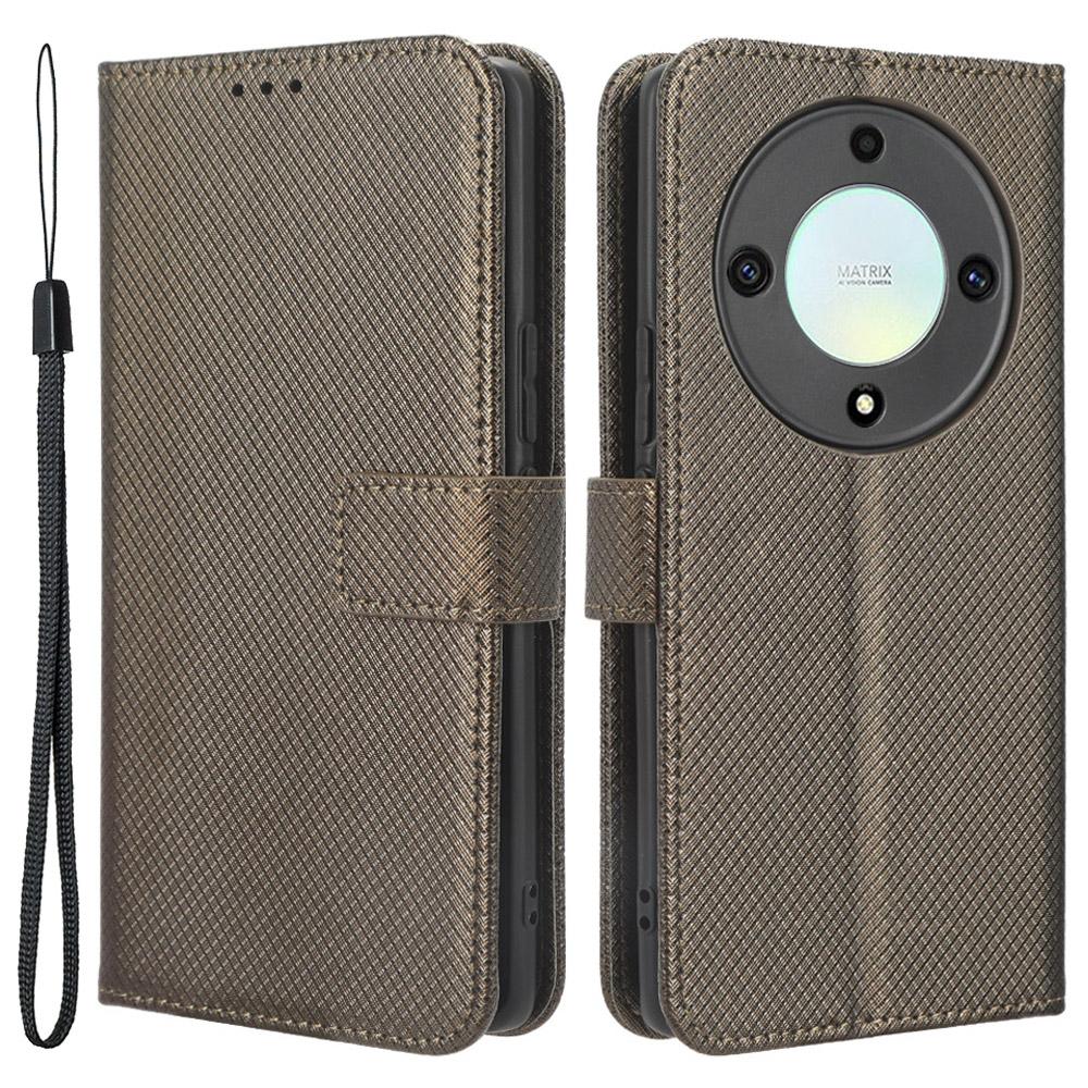 

PU Leather Wallet Case for Honor X9a 5G/X40 5G/Magic5 Lite 5G Diamond Texture Stand Cover Brown