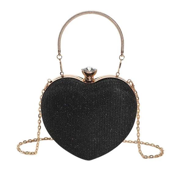 Borsa da sera con pochette, borsa da donna, borsa a mano lucida, a forma di cuore, in metallo, borsa a tracolla con catena alla moda, borsa di lusso da donna.