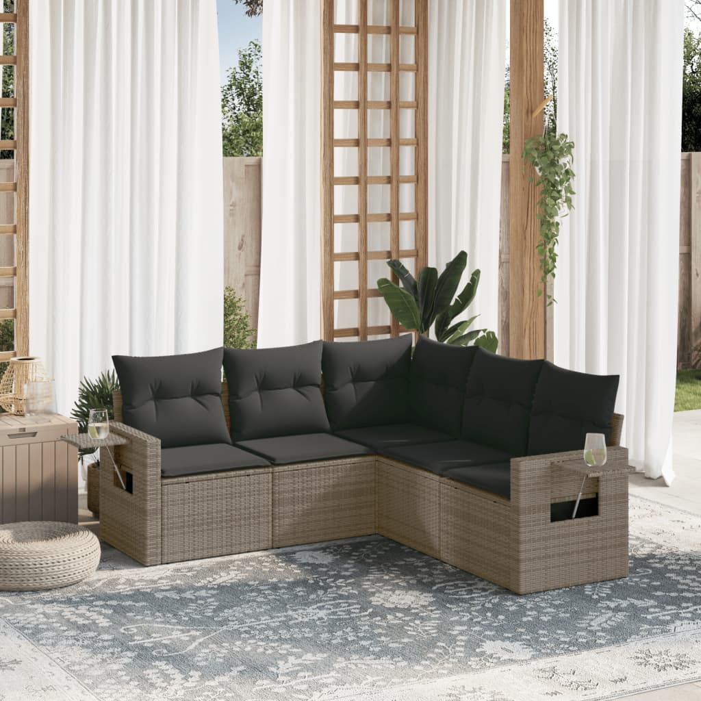 Vidaxl 5-Cz. Garten-Sitzgruppe, Kissen, Grauer PE-Rattan
