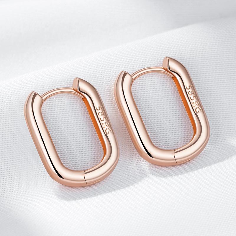 Fashion  Rose Gold Color Simple Glossy Rectangular Hoop Earrings For Women Party High Quality Daily Fine Jewelry