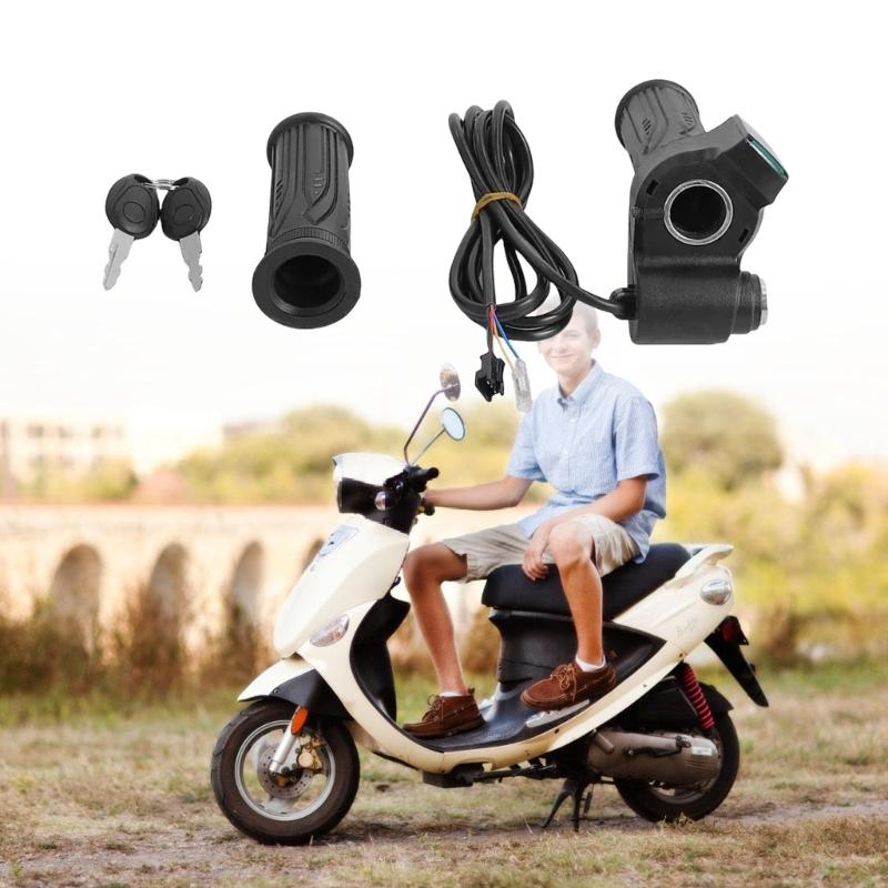 Electric Bike Throttle Handle with LED Display Throttle Accelerator Handle Grip Scooter Handlebar Grip Twist Throttle