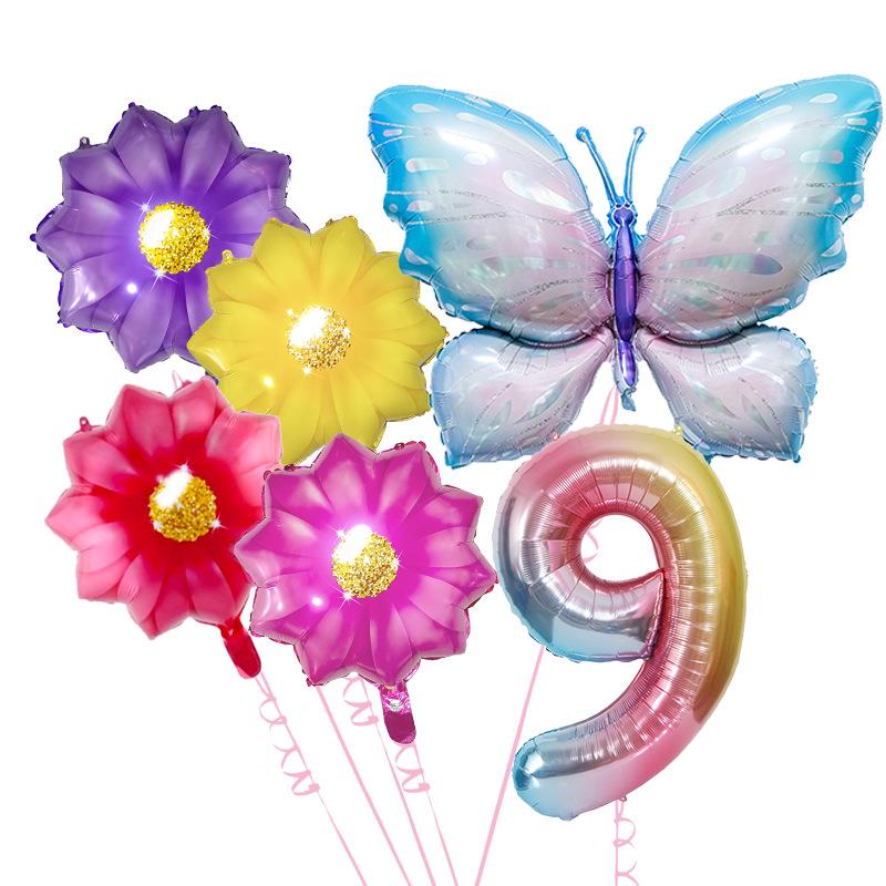 

Gradual Change Ice Blue Butterfly Flower Children S Birthday Party Photo Background Decoration 40 Inch Digital Aluminum Film Balloon Set Flower Butterfly Set 9