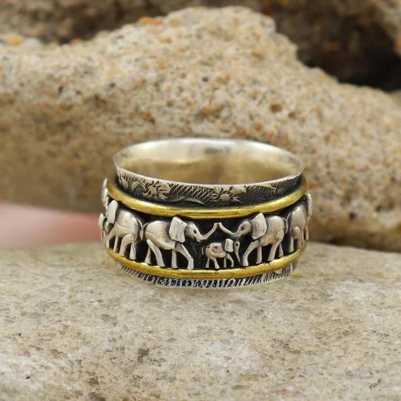 

Новые винтажные креативные изысканные двухцветные гальванические 3D модные мужские и женские кольца со слоном 12