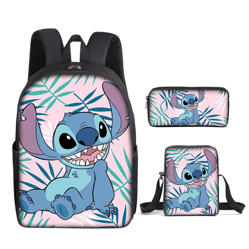 New Stitch Backpack, Stitch Three Piece Set, Elementary School Printed Cartoon Backpack, Shoulder Bag, Pencil Case Set