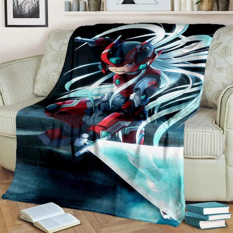Retro Games Megaman Rockman Cartoon Blanket,Soft Throw Blanket for Home Bedroom Bed Sofa Picnic Travel Office Cover Blanket Kids