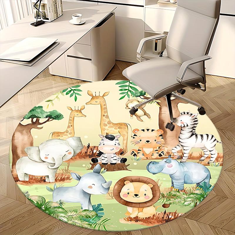 Adorable Jungle Animal Office Carpet Chair Mats, Cute Safari Print for Home Decor, Office Rug, Gift Idea, Suitable for Bedroom, Living Room, Various