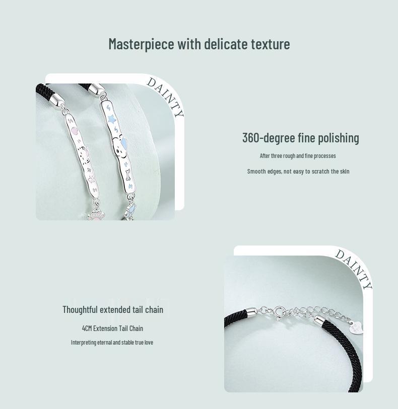 Niche Design Handmade Puppy & Kitten Couple Bracelets, Unisex, Perfect Gift for Girlfriend's Birthday