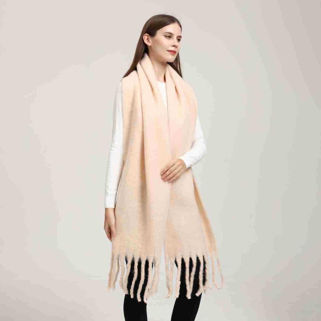 Mohair Women Men Scarf Winter New Girls Female Solid Color Warm Long Scarves Soft Coarse Braid Tassel Shawl Simple Wrap Shawls