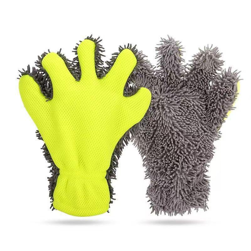 Chenille Velvet Plush Car Wash Gloves - Non-Scratch, Thick, Five-Finger Design for Wheels and Paint Care