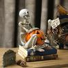 Halloween Skeleton Pumpkin Statue Spooky Pumpkin with Skull/Crow Sculpture Halloween Indoor Resin Ornament for Home Office Desk Decor