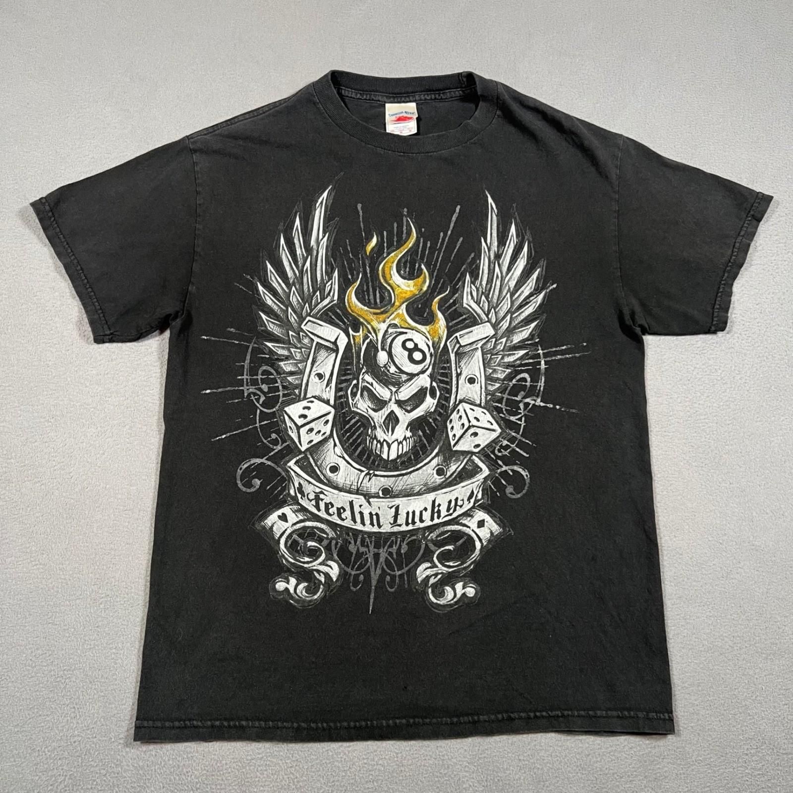 Y2K Skull Dice 8 Ball Flame Feelin Lucky Graphic T Shirt M Black Tennessee River Unisex T-Shirt XL