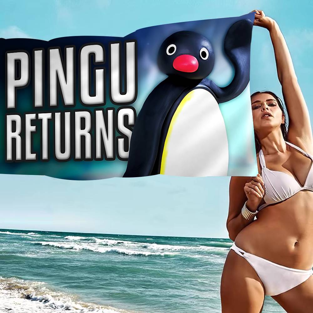 Cartoon Pingu Pinguïn Microvezel Bedrukt Strandlaken Bergbeklimmen Yoga Strand Zwemmen Hardlopen Absorberend Zacht Handdoek