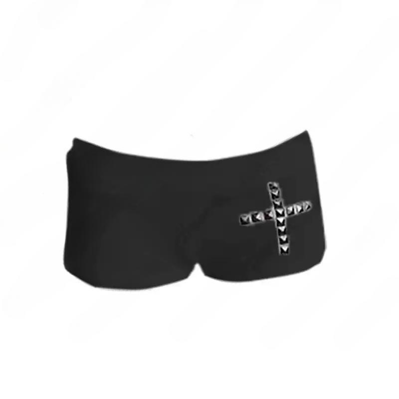 2KWEIRD Goth Aesthetic Women's Boat Neck Long Sleeve Top Sexy Slim Chic Cross Decoration Shorts Y2K Harajuku Emo Girls Streetwear Outfit