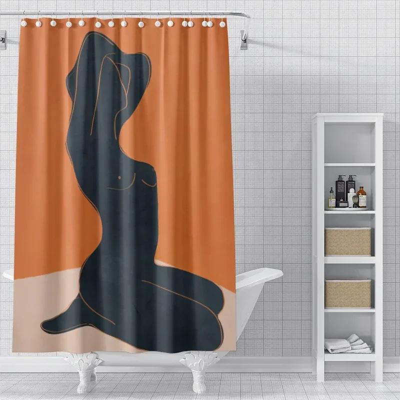 

Home shower curtains for bathroom waterproof fabric Modern Nordic style bathroom Curtains shower curtain Abstract morandi plant 90X180cm