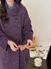 Purple Alpaca Double-Sided Cashmere Coat, Stand Collar, Knee-Length, Tie-Waist, Loose Fit, Korean Style for Autumn/Winter 2025.