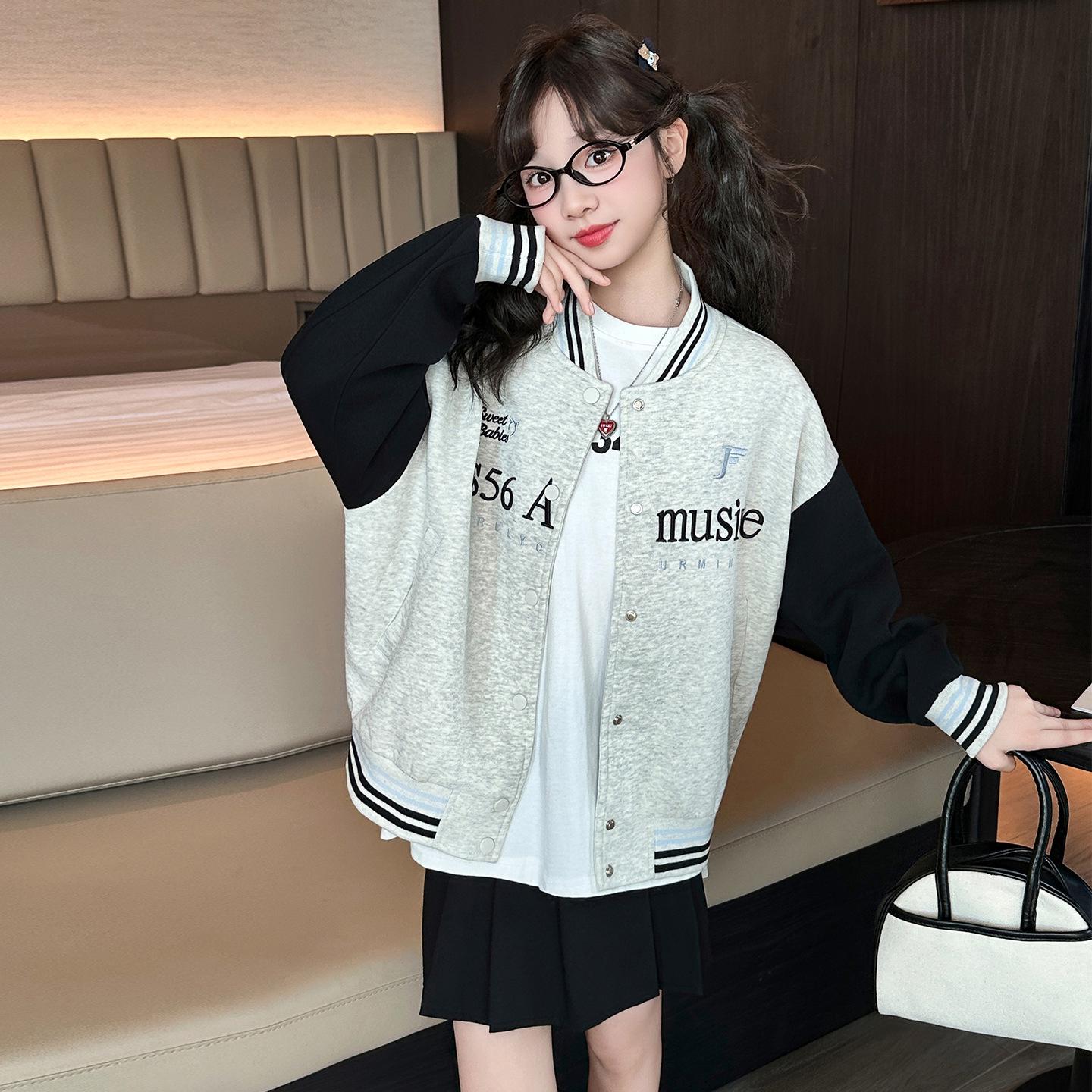 Girls  Trendy Baseball Jacket - Spring 2025 Style for Big Kids, Casual Fashion for Spring/Autumn 130 cm
