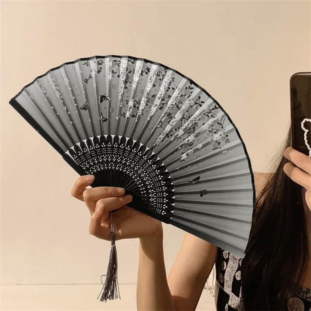 Vintage Chinese Folding Hand Fan, Oriental Classical Fabric Fan, Gift For Women, Hanfu