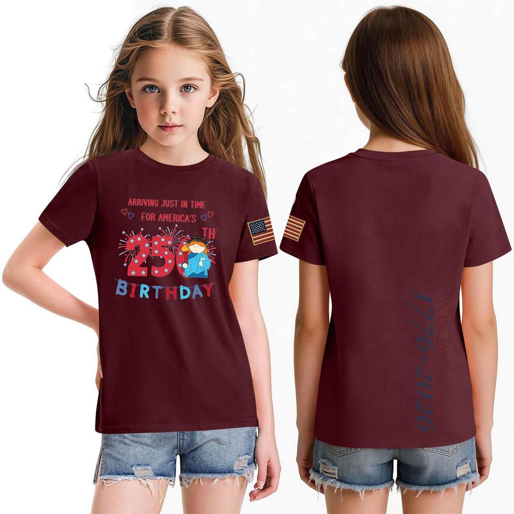 Fashionable Round Neck Short Sleeve Work Clothes Printed Tops For KID Summer Tops