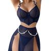 Europäisches & Amerikanisches Sexy Mesh Schlitz Langkleid Dessous Set - Damen Zweiteiler
