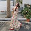 Seaside Vacation Dopamine Floral Dress with a Unique Design, a Stunning and Stunning Fairy-like French Spaghetti Strap Long Dress