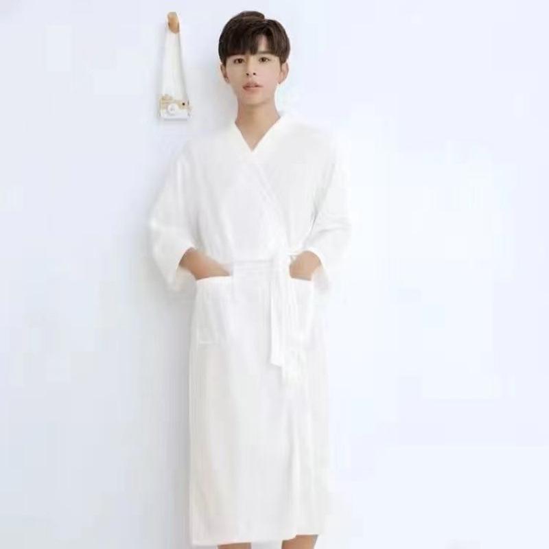 Unisex Waffle Weave Bathrobe: Lightweight, Water-Absorbent Yukata-Style Nightgown for Spring, Summer, and Autumn