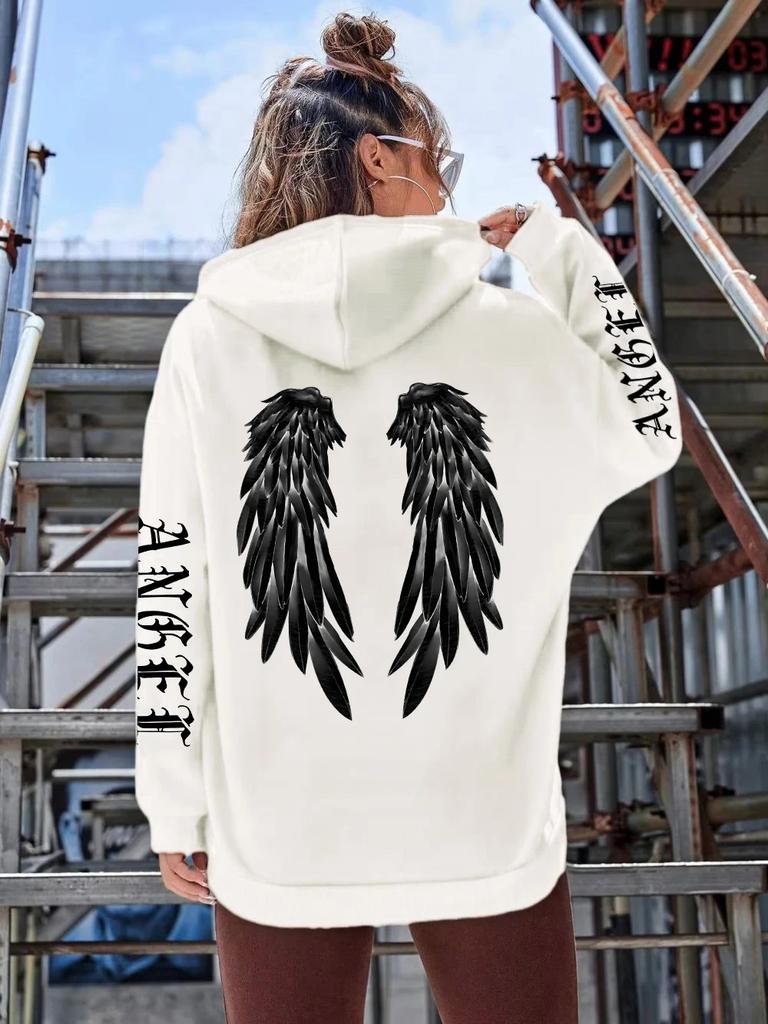 Hermosa Sudadera con Alas de Ángel para Mujer Cálida y Cómoda Casual Moda Clásica Calle Deportes al Aire Libre Holgada