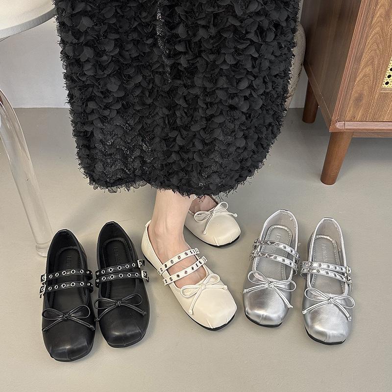 Fashion Square Toe Butterfly-knot Women Mary Jane Shoes Ladies Soft Sole Dress Flats Casual Street Style Ballet Shoes