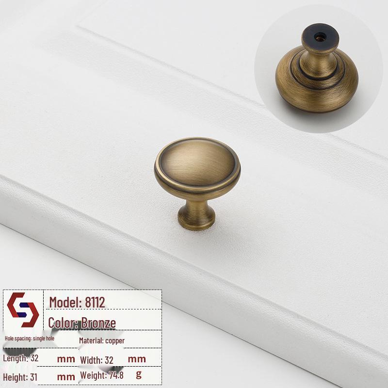 Vintage Brass Handle for Wardrobes, Cabinets, Drawers, and French Doors - Single Hole Light Luxury Style Furniture Hardware