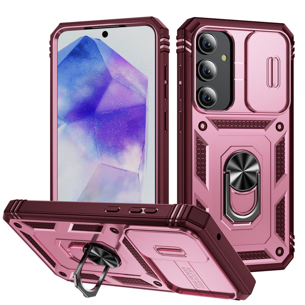 Military Armor Holder Case for Samsung Galaxy S24 S23 S22 S21 Ultra Plus A55 A35 A54 A14 4G 5G Slider Camera Protect Card Pocket Cover