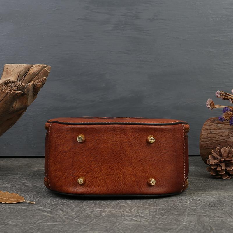 Rabbit Embossed Handbag Genuine Leather Retro Women Bag Versatile Real Cowhide Handmade Shoulder Bags