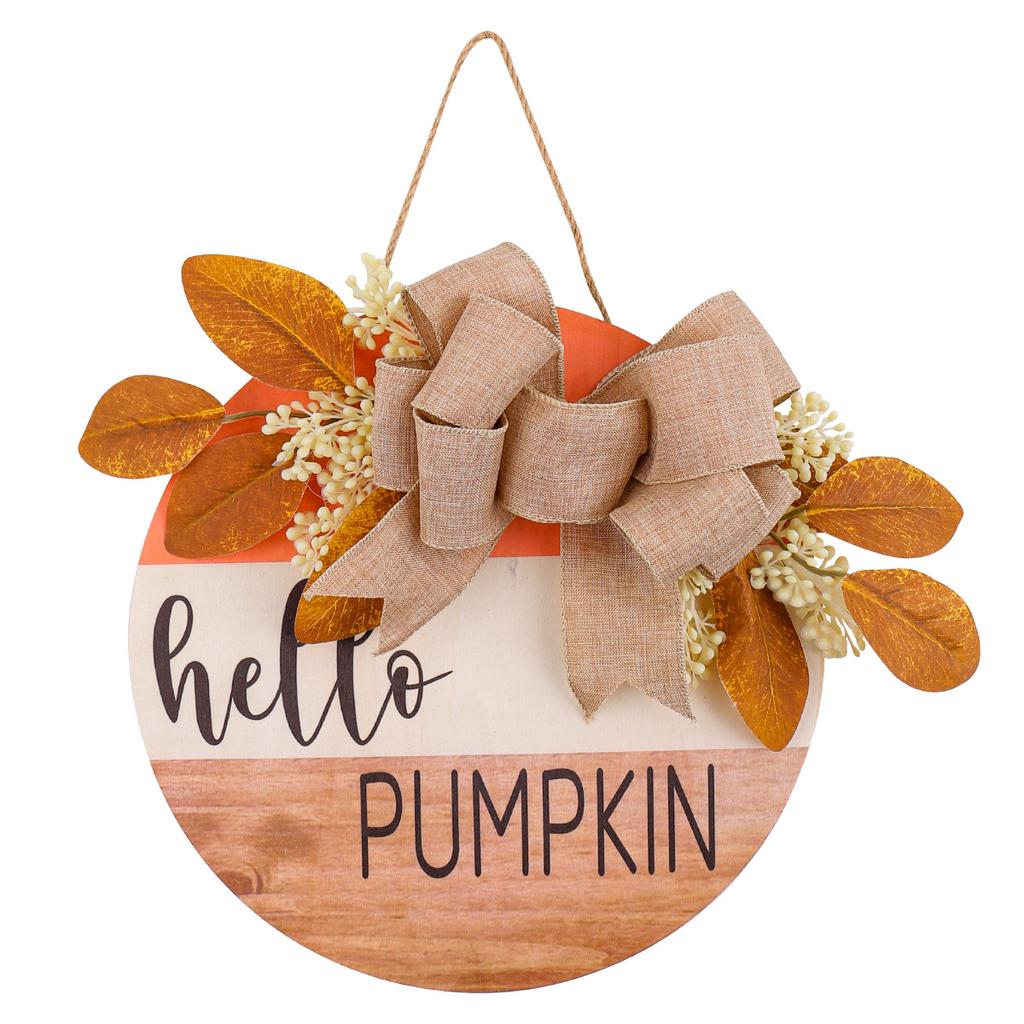 1 pc HELLO FALL hanging, Harvest festival decor Front door garland, Autumn decor Wooden house number pendant with Pumpkin bow, decorative wreaths