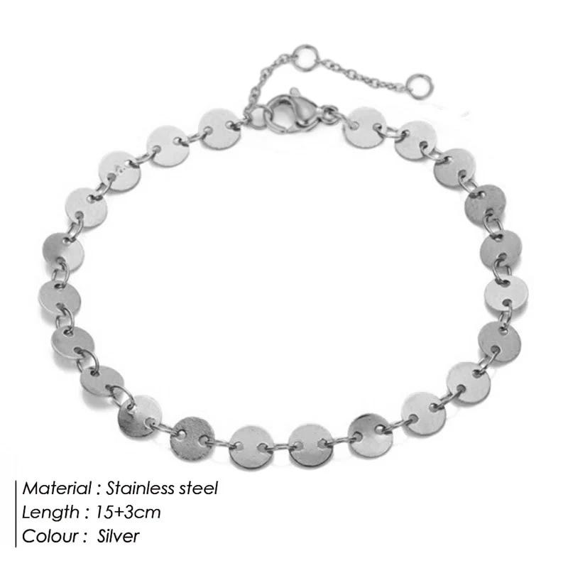 

CARLIDANA Popular Vintage Bracelet 18k Gold Plated Chain Stainless Steel Waterproof Handmade Disc Round Bracelet for Women as photo серебряный