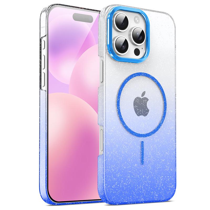 iPhone 17 Glitter Magnetic Case with Apple 16 Metal Lens Ring - 14 Pro Max Transparent Protective Cover