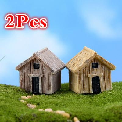 2 Pcs Mini Wooden House Figurines Micro Landscape Dollhouse Ornaments Mini Craft Miniatures Mini Craft Micro Landscaping Decor