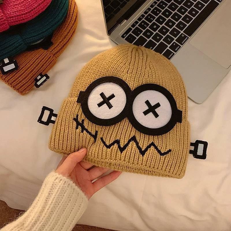 Hässliche Fischmütze Damen Herbst- und Winter-Wollmütze lässt ein kleines Gesicht sehen und hält warm Strickmütze süß hässlich süß lustig Ohrenmütze