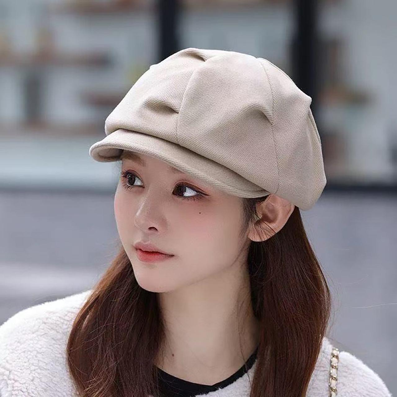 

Winter Woolen Beret Hat Solid Color Octagonal Cap for Female Lady Retro Korean Forward Caps 56-58cm бежевый