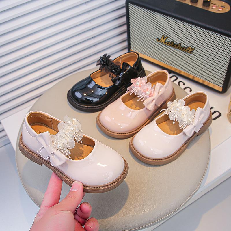 Girls Shoes Princess Shoes 2025 New Spring and Autumn Little Girl Glossy Mary Jane Soft-soled Leather Shoes Black Performance Shoes