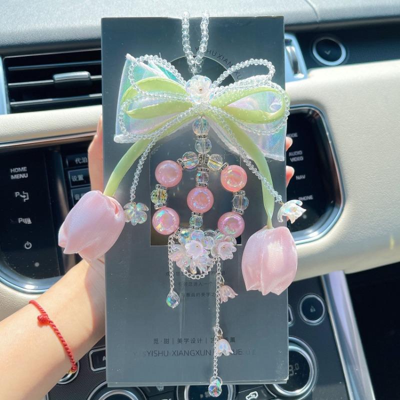 Tulip Bowknot Crystal Lily Of The Valley Pendant Car Interior Hanging Decoration