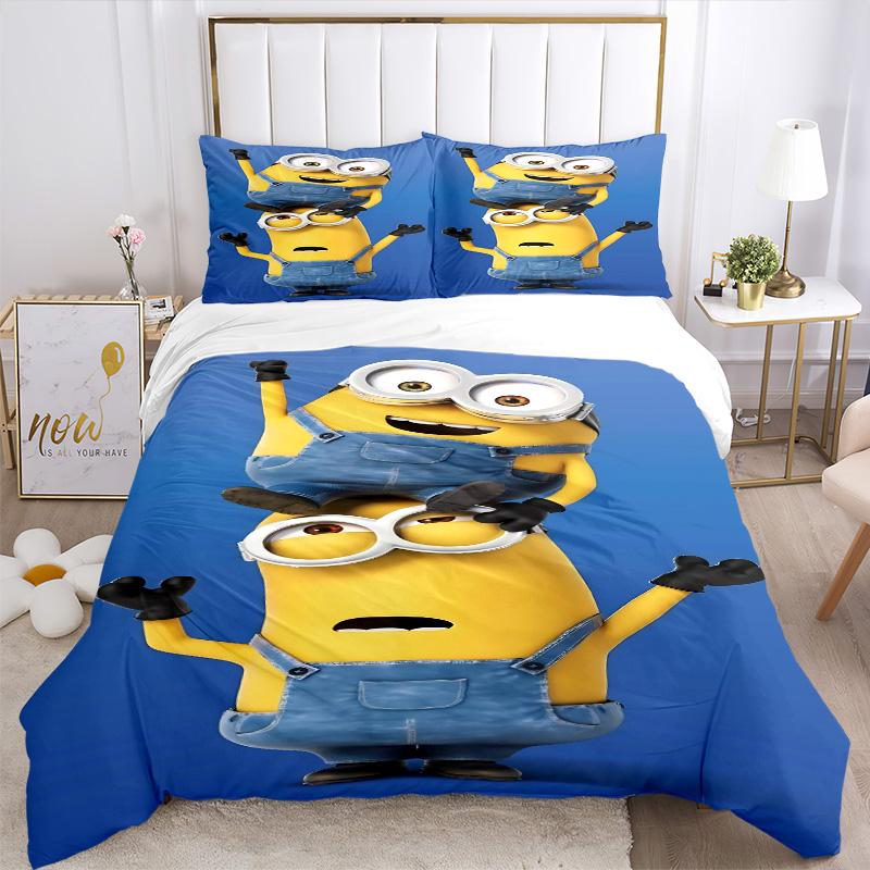 Minions Teamwork Adventure Print 3Pcs Bedding Setduvet Cover With 2 Bedropillowcase Home Birthday Gift