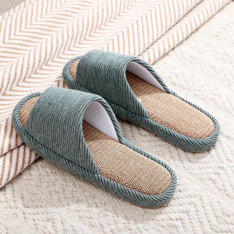 Linen slippers women's summer indoor home use non-slip sweat-absorbing breathable wooden floor sandals men